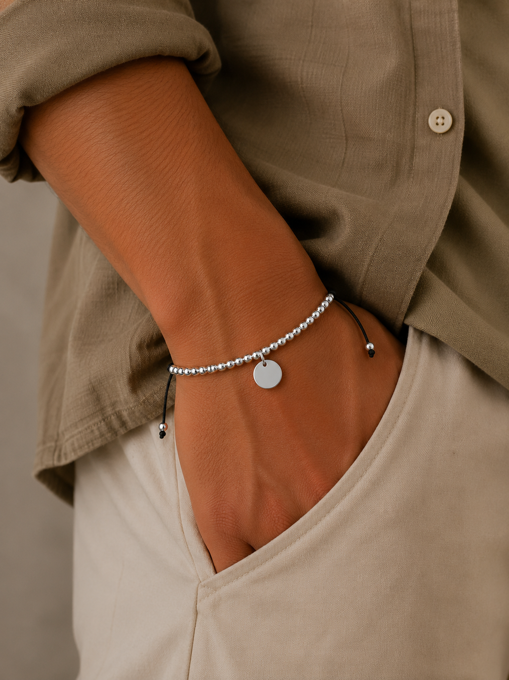 Pulsera Full Balls Ajustable Grabada 10mm