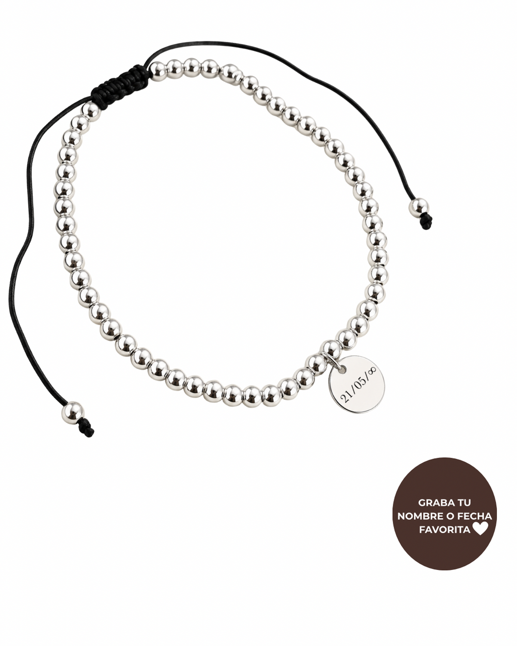 Pulsera Full Balls Ajustable Grabada 10mm