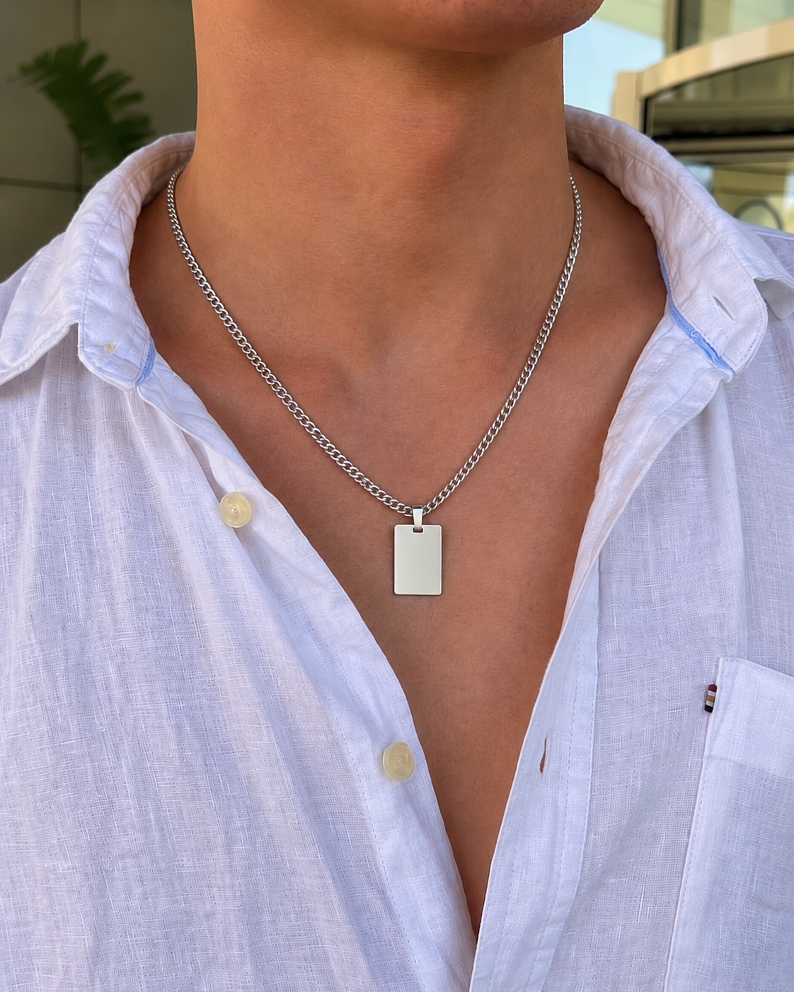 Cadena Hombre + Medalla Grabada 22mm - Ocean Silver Studio